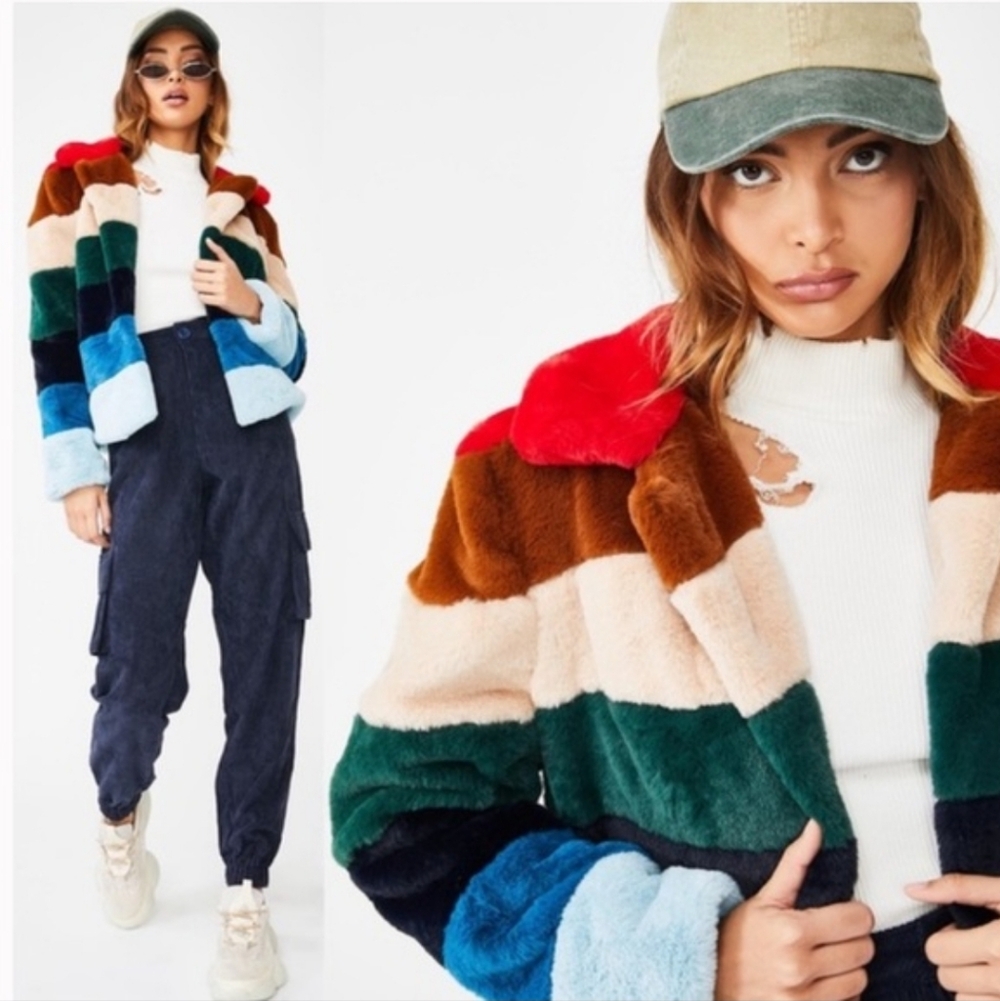 Blank NYC Multicolor Faux Fur Jacket Size L - Picture 4 of 14